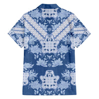 Indonesia Javanese Batik Family Matching Off The Shoulder Long Sleeve Dress and Hawaiian Shirt Nelson Mandela Madiba Blue - Wonder Print Shop