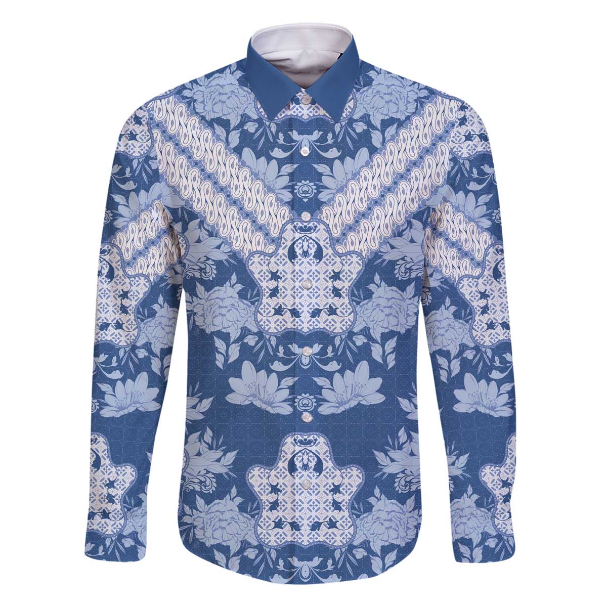 Indonesia Javanese Batik Family Matching Off The Shoulder Long Sleeve Dress and Hawaiian Shirt Nelson Mandela Madiba Blue - Wonder Print Shop