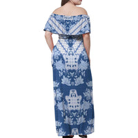 Indonesia Javanese Batik Family Matching Off Shoulder Maxi Dress and Hawaiian Shirt Nelson Mandela Madiba Blue - Wonder Print Shop