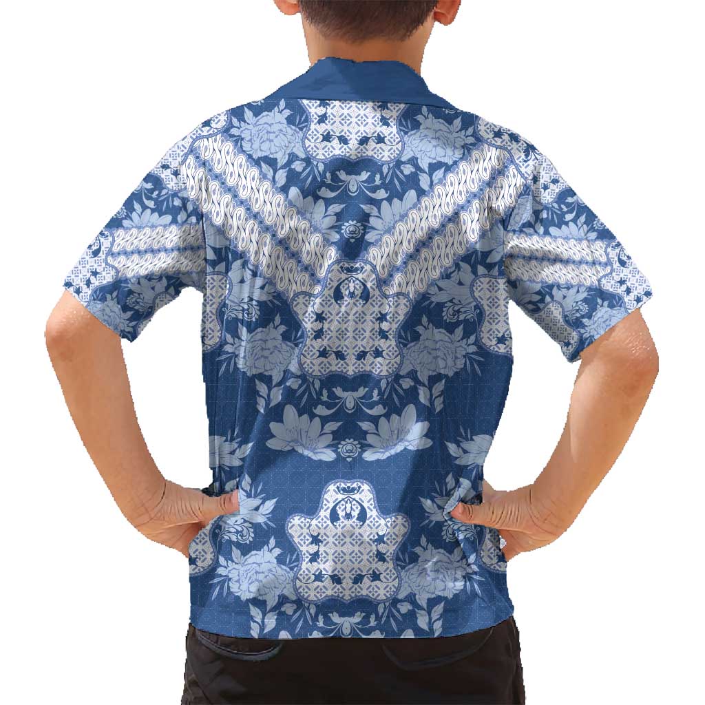 Indonesia Javanese Batik Family Matching Off Shoulder Short Dress and Hawaiian Shirt Nelson Mandela Madiba Blue - Wonder Print Shop