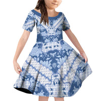 Indonesia Javanese Batik Family Matching Off Shoulder Short Dress and Hawaiian Shirt Nelson Mandela Madiba Blue - Wonder Print Shop