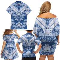 Indonesia Javanese Batik Family Matching Off Shoulder Short Dress and Hawaiian Shirt Nelson Mandela Madiba Blue - Wonder Print Shop