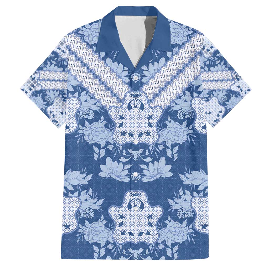 Indonesia Javanese Batik Family Matching Off Shoulder Short Dress and Hawaiian Shirt Nelson Mandela Madiba Blue - Wonder Print Shop