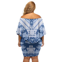 Indonesia Javanese Batik Family Matching Off Shoulder Short Dress and Hawaiian Shirt Nelson Mandela Madiba Blue - Wonder Print Shop