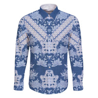 Indonesia Javanese Batik Family Matching Puletasi and Hawaiian Shirt Nelson Mandela Madiba Blue - Wonder Print Shop