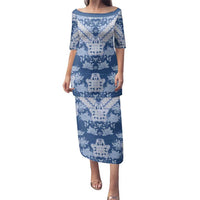 Indonesia Javanese Batik Family Matching Puletasi and Hawaiian Shirt Nelson Mandela Madiba Blue - Wonder Print Shop