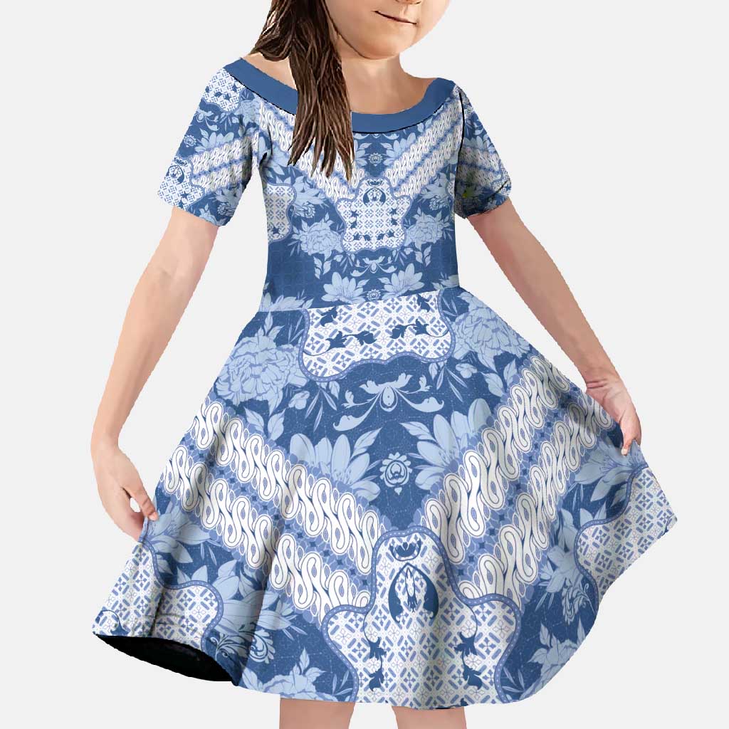 Indonesia Javanese Batik Family Matching Summer Maxi Dress and Hawaiian Shirt Nelson Mandela Madiba Blue - Wonder Print Shop