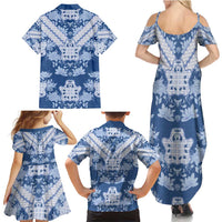 Indonesia Javanese Batik Family Matching Summer Maxi Dress and Hawaiian Shirt Nelson Mandela Madiba Blue - Wonder Print Shop