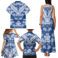 Indonesia Javanese Batik Family Matching Tank Maxi Dress and Hawaiian Shirt Nelson Mandela Madiba Blue - Wonder Print Shop