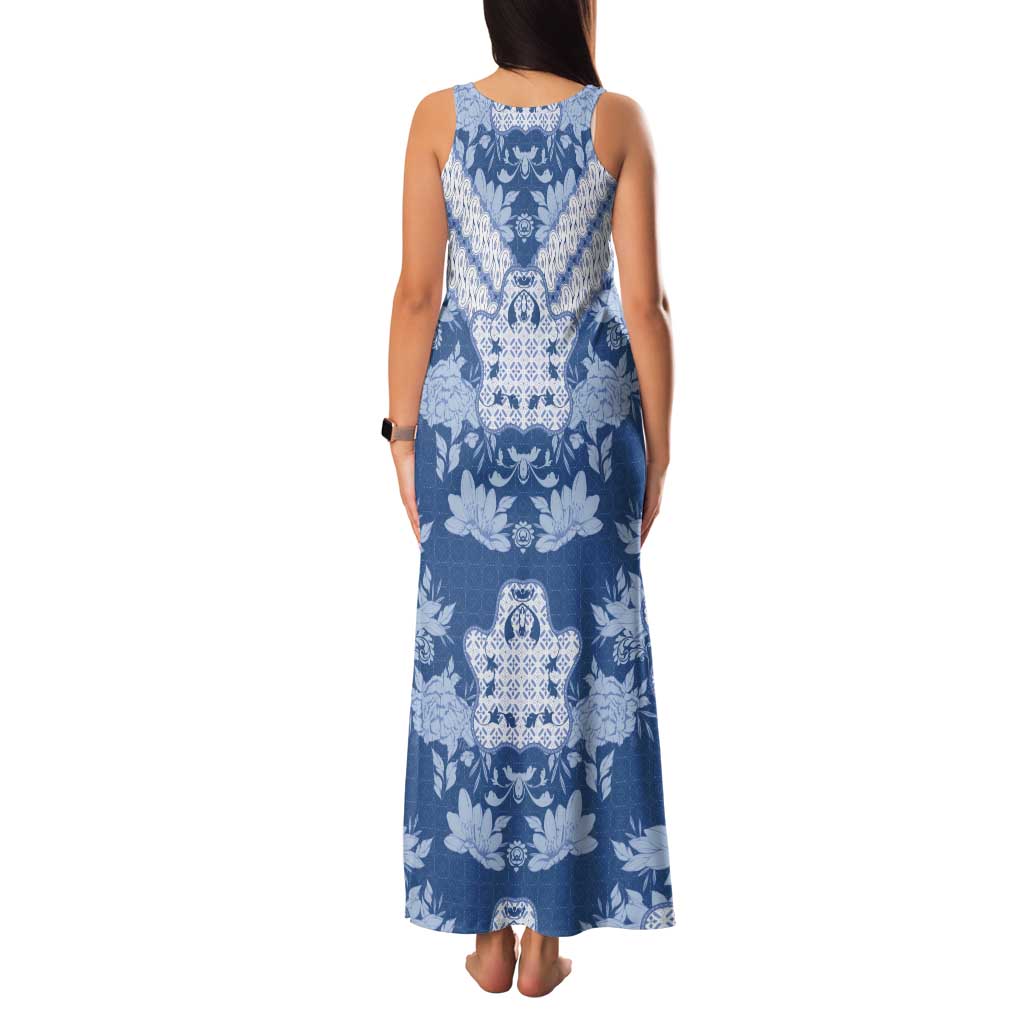 Indonesia Javanese Batik Family Matching Tank Maxi Dress and Hawaiian Shirt Nelson Mandela Madiba Blue - Wonder Print Shop