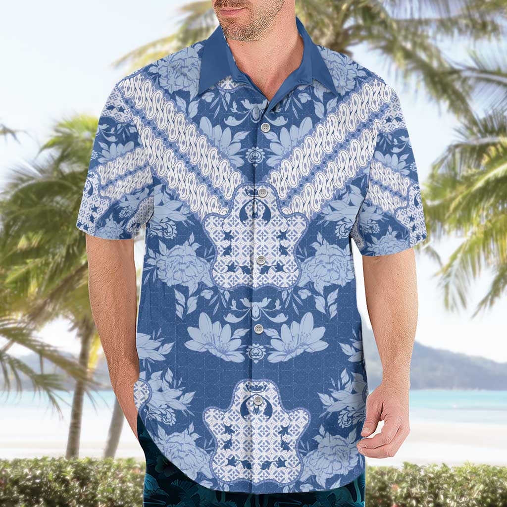 Indonesia Javanese Batik Hawaiian Shirt Nelson Mandela Madiba Blue - Wonder Print Shop