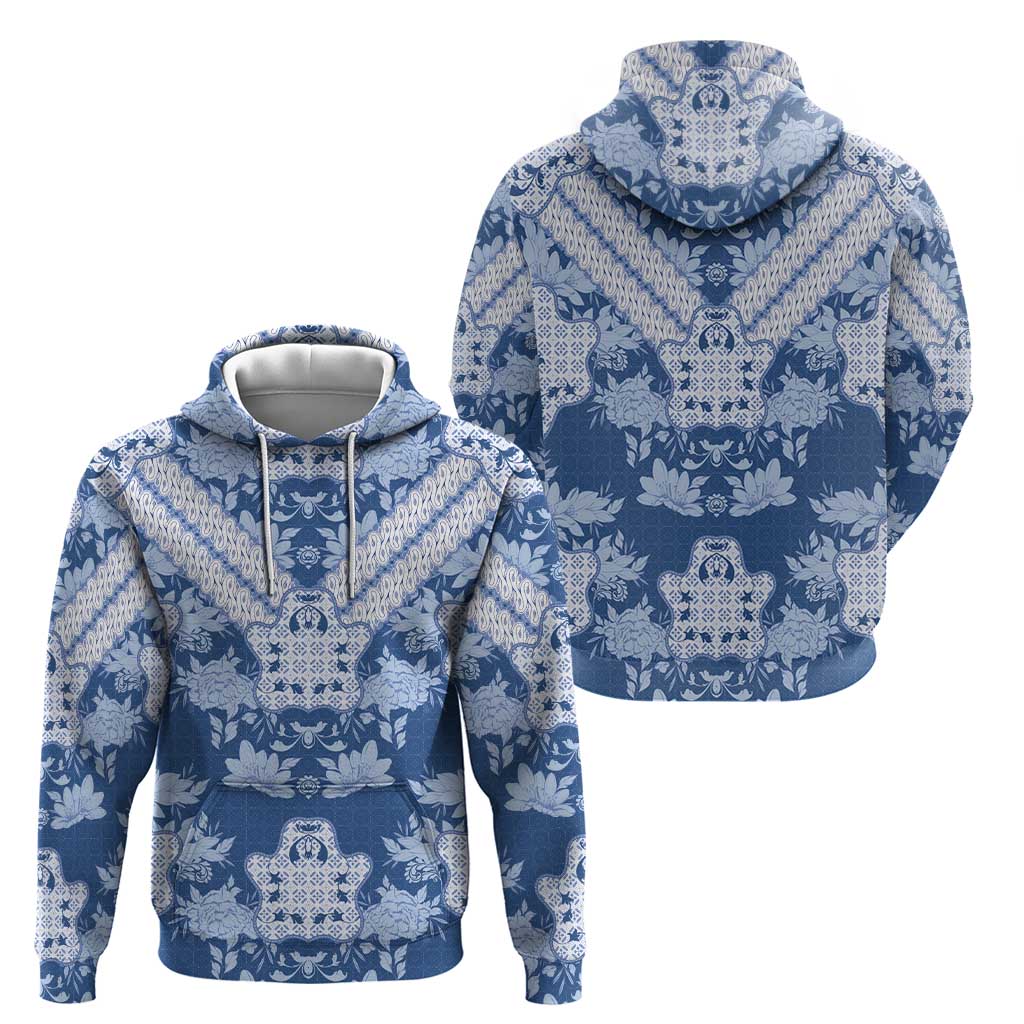 Indonesia Javanese Batik Hoodie Nelson Mandela Madiba Blue - Wonder Print Shop