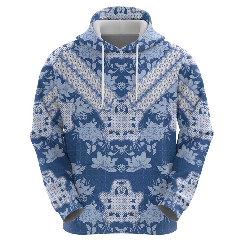 Indonesia Javanese Batik Hoodie Nelson Mandela Madiba Blue - Wonder Print Shop