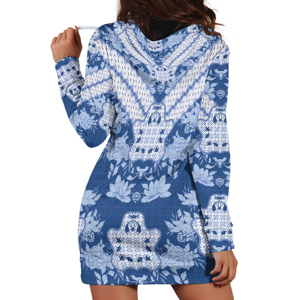 Indonesia Javanese Batik Hoodie Dress Nelson Mandela Madiba Blue - Wonder Print Shop