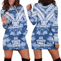 Indonesia Javanese Batik Hoodie Dress Nelson Mandela Madiba Blue - Wonder Print Shop
