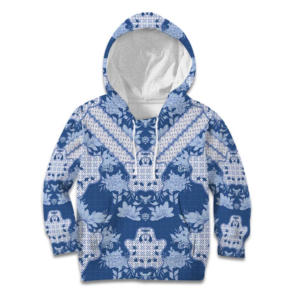 Indonesia Javanese Batik Kid Hoodie Nelson Mandela Madiba Blue - Wonder Print Shop