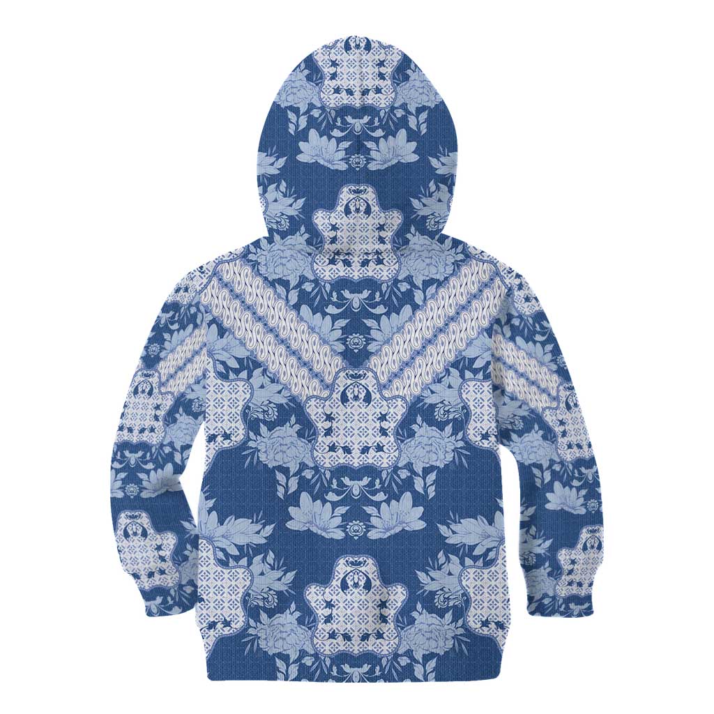 Indonesia Javanese Batik Kid Hoodie Nelson Mandela Madiba Blue - Wonder Print Shop