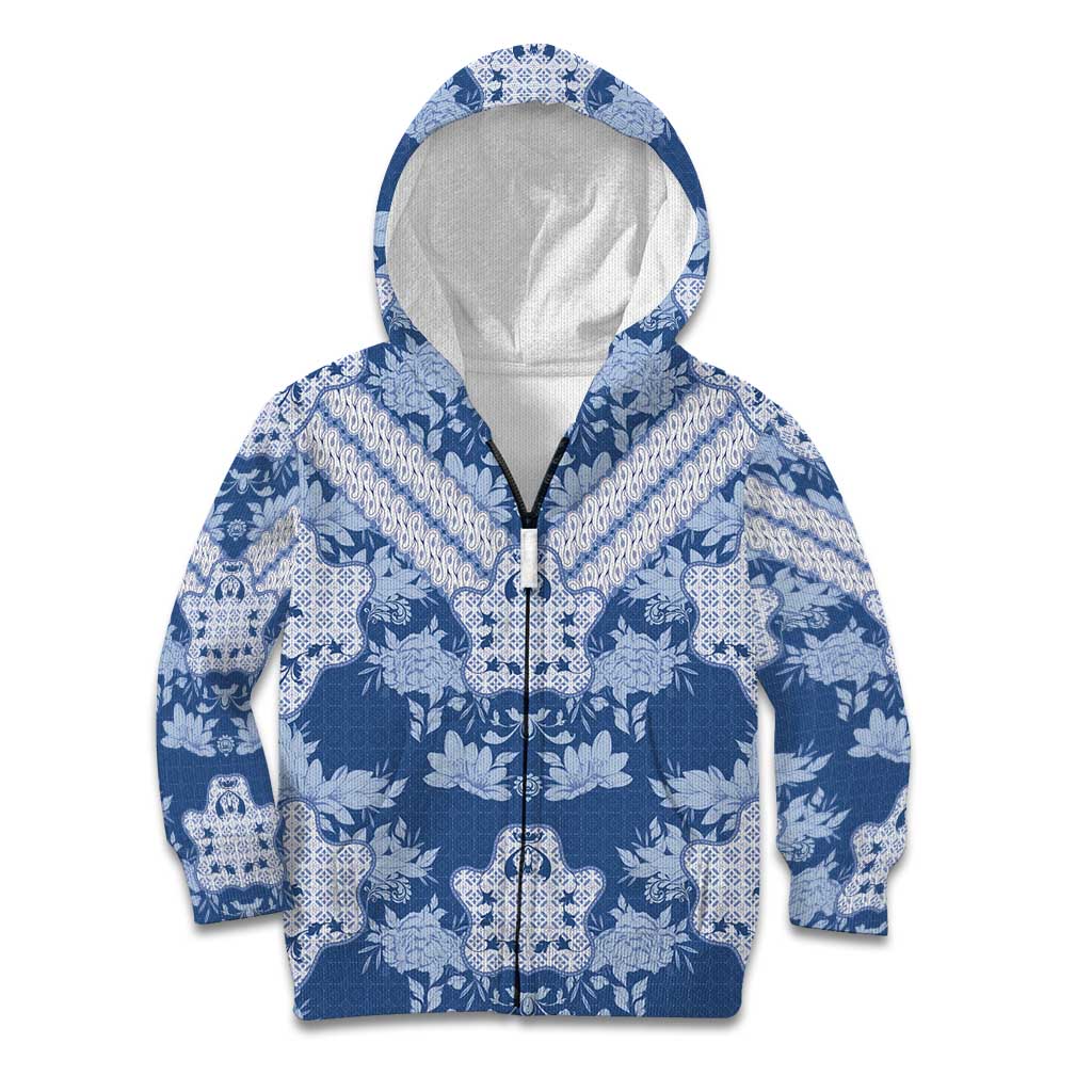 Indonesia Javanese Batik Kid Hoodie Nelson Mandela Madiba Blue - Wonder Print Shop