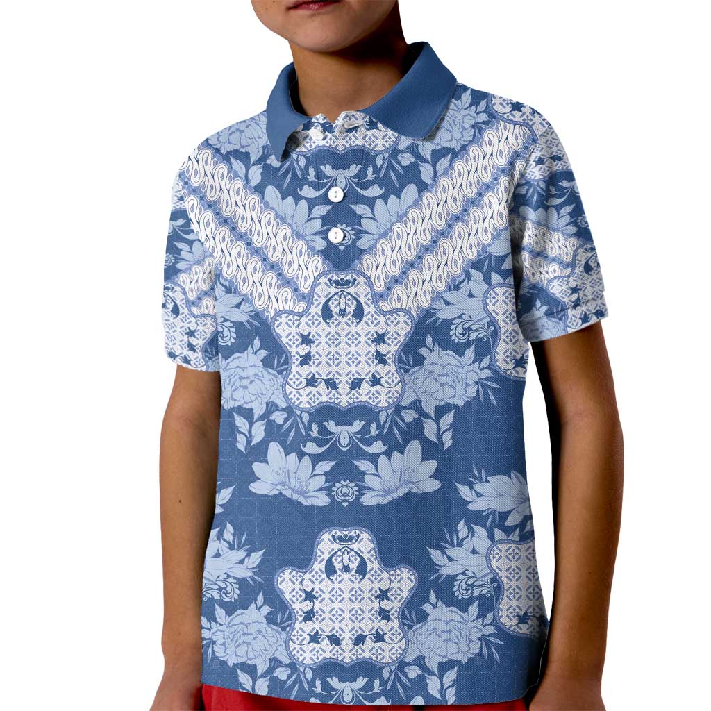 Indonesia Javanese Batik Kid Polo Shirt Nelson Mandela Madiba Blue - Wonder Print Shop