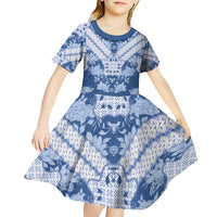 Indonesia Javanese Batik Kid Short Sleeve Dress Nelson Mandela Madiba Blue - Wonder Print Shop