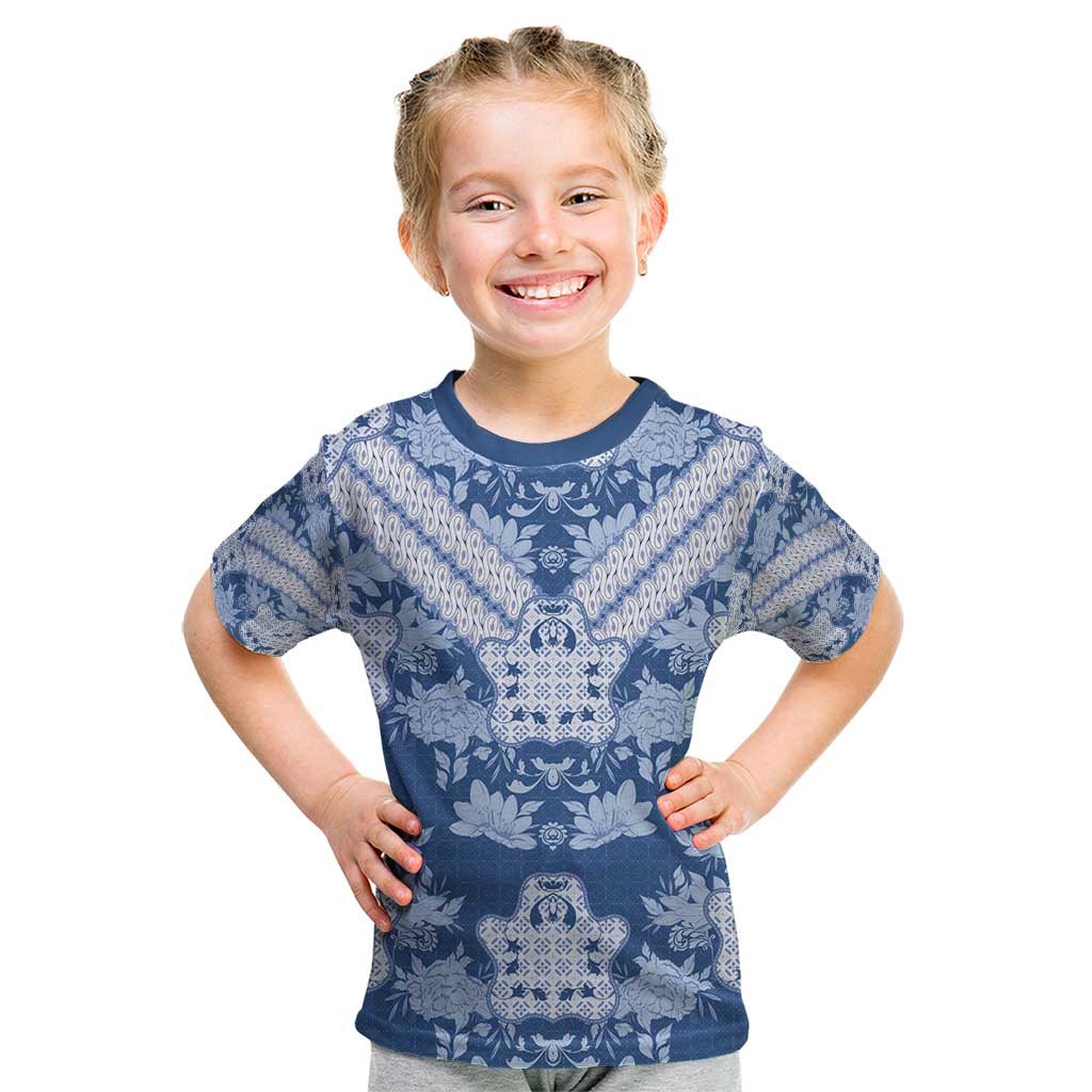 Indonesia Javanese Batik Kid T Shirt Nelson Mandela Madiba Blue - Wonder Print Shop