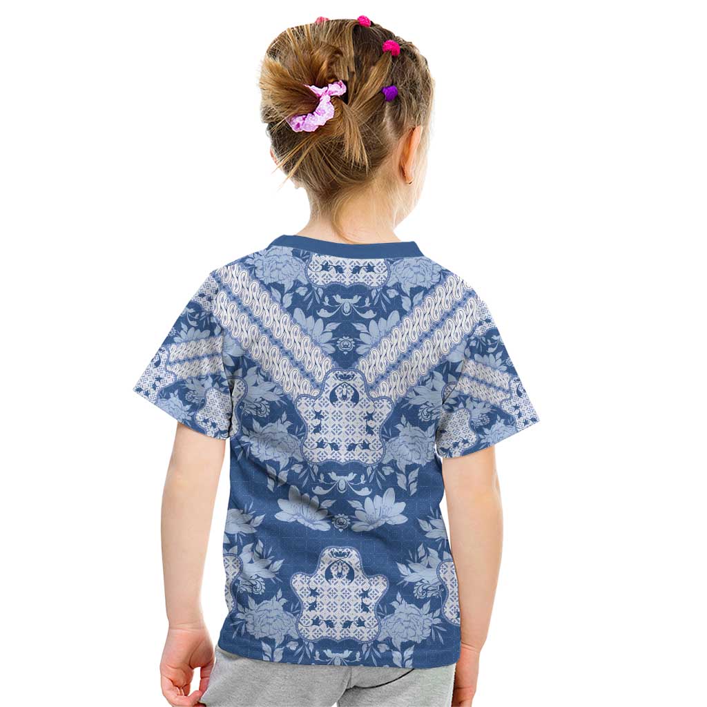 Indonesia Javanese Batik Kid T Shirt Nelson Mandela Madiba Blue - Wonder Print Shop