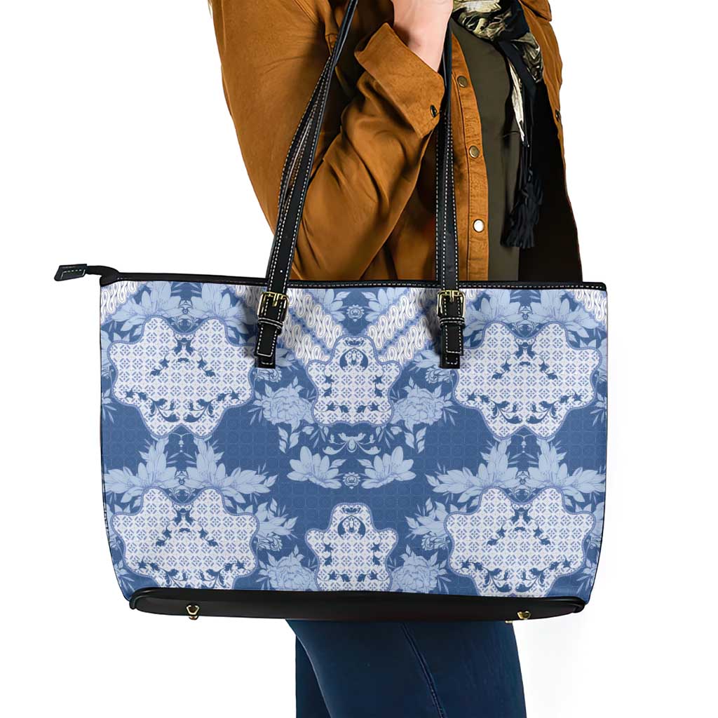 Indonesia Javanese Batik Leather Tote Bag Nelson Mandela Madiba Blue - Wonder Print Shop