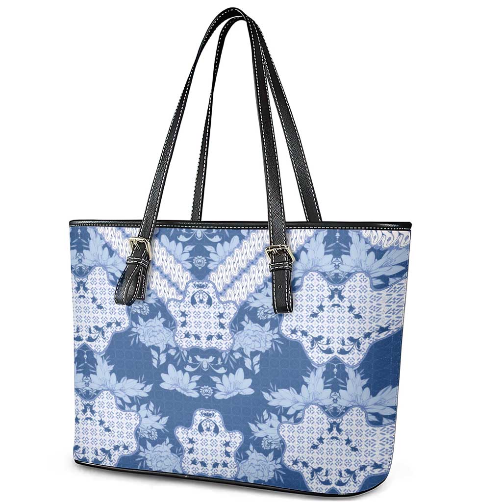 Indonesia Javanese Batik Leather Tote Bag Nelson Mandela Madiba Blue - Wonder Print Shop