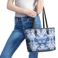 Indonesia Javanese Batik Leather Tote Bag Nelson Mandela Madiba Blue - Wonder Print Shop