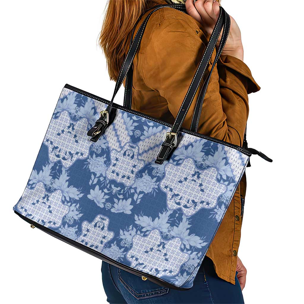Indonesia Javanese Batik Leather Tote Bag Nelson Mandela Madiba Blue - Wonder Print Shop