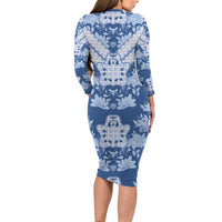 Indonesia Javanese Batik Long Sleeve Bodycon Dress Nelson Mandela Madiba Blue - Wonder Print Shop