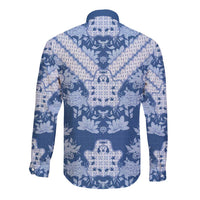 Indonesia Javanese Batik Long Sleeve Button Shirt Nelson Mandela Madiba Blue - Wonder Print Shop