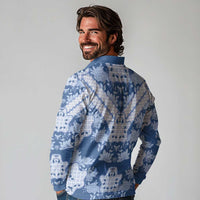 Indonesia Javanese Batik Long Sleeve Polo Shirt Nelson Mandela Madiba Blue - Wonder Print Shop