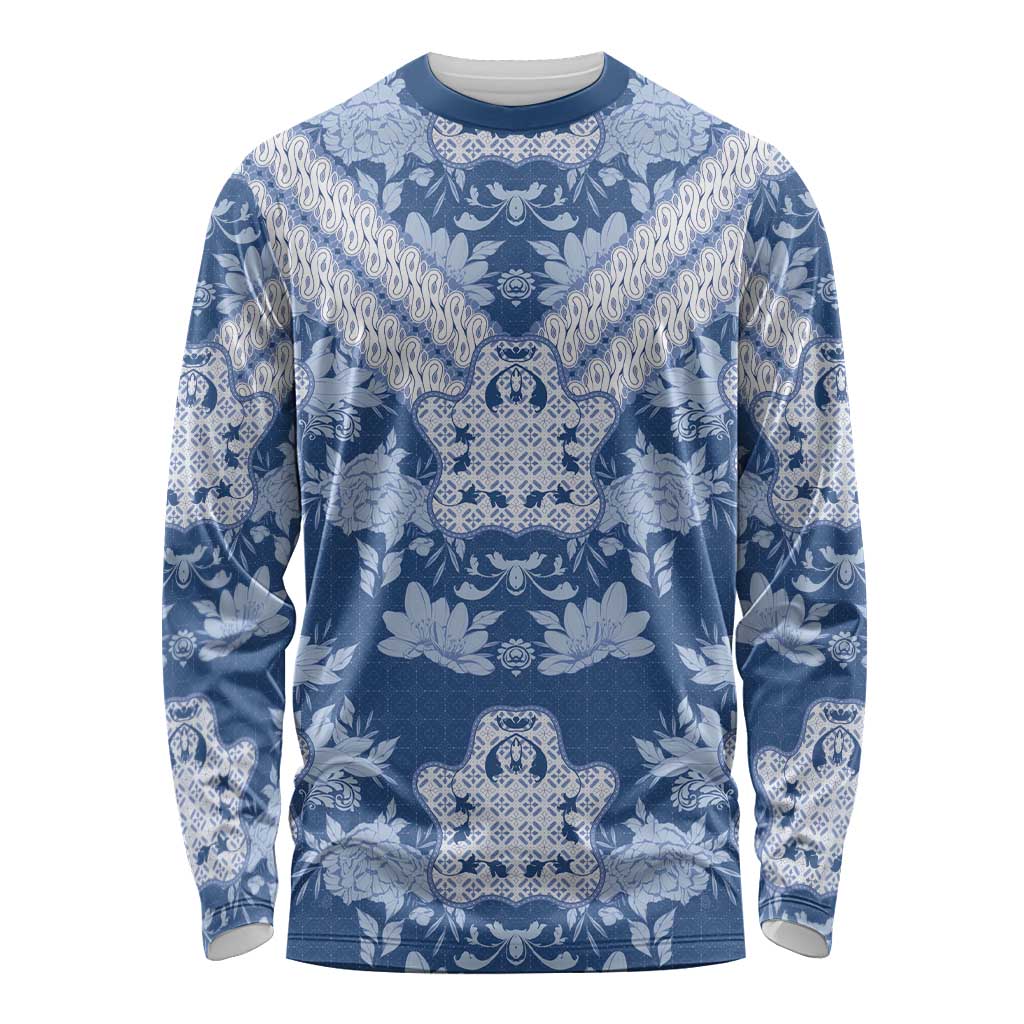 Indonesia Javanese Batik Long Sleeve Shirt Nelson Mandela Madiba Blue - Wonder Print Shop