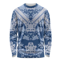 Indonesia Javanese Batik Long Sleeve Shirt Nelson Mandela Madiba Blue - Wonder Print Shop