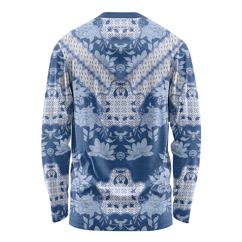 Indonesia Javanese Batik Long Sleeve Shirt Nelson Mandela Madiba Blue - Wonder Print Shop