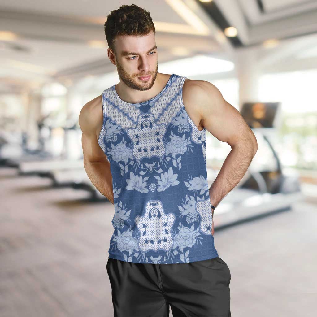 Indonesia Javanese Batik Men Tank Top Nelson Mandela Madiba Blue - Wonder Print Shop