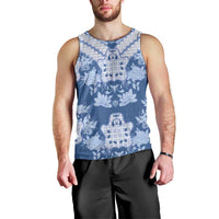 Indonesia Javanese Batik Men Tank Top Nelson Mandela Madiba Blue - Wonder Print Shop