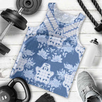 Indonesia Javanese Batik Men Tank Top Nelson Mandela Madiba Blue - Wonder Print Shop