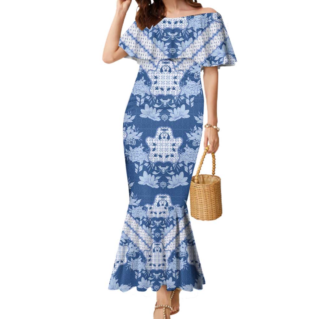 Indonesia Javanese Batik Mermaid Dress Nelson Mandela Madiba Blue - Wonder Print Shop
