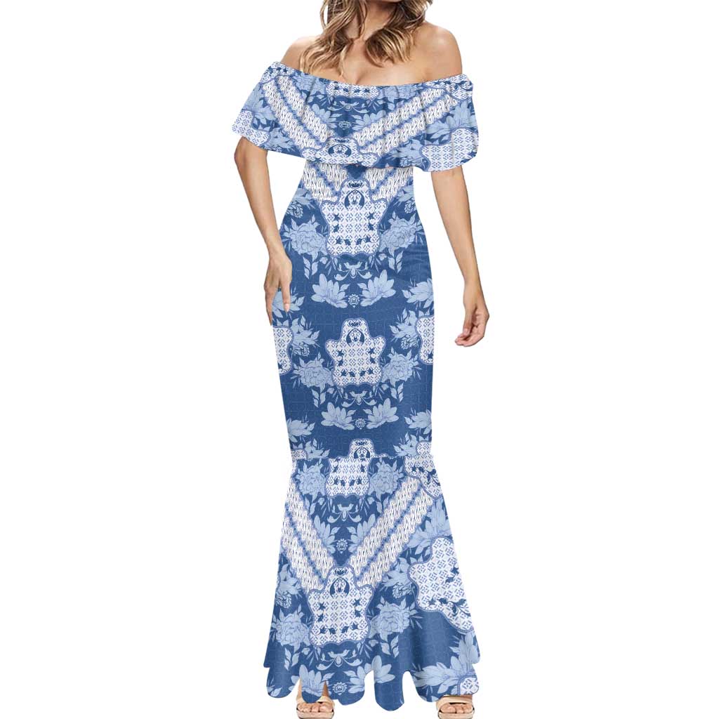 Indonesia Javanese Batik Mermaid Dress Nelson Mandela Madiba Blue - Wonder Print Shop