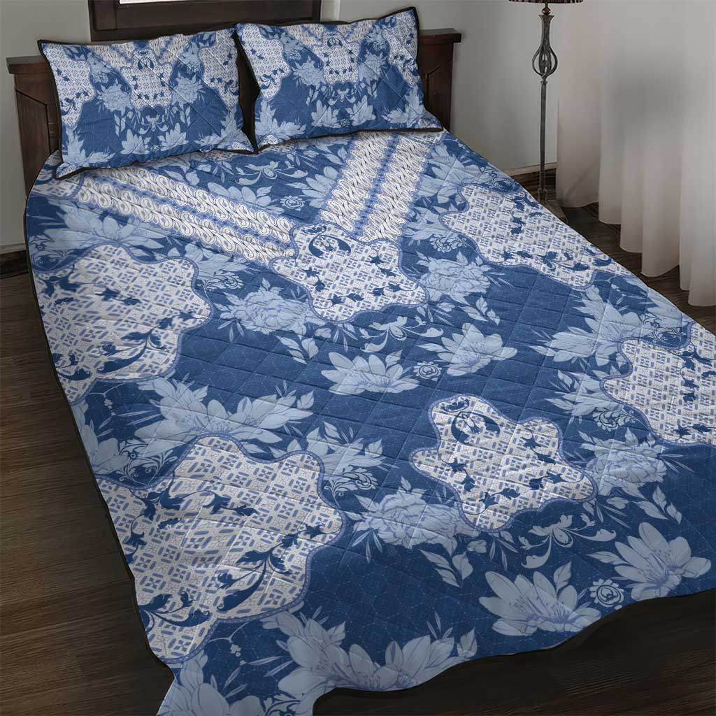 Indonesia Javanese Batik Quilt Bed Set Nelson Mandela Madiba Blue - Wonder Print Shop