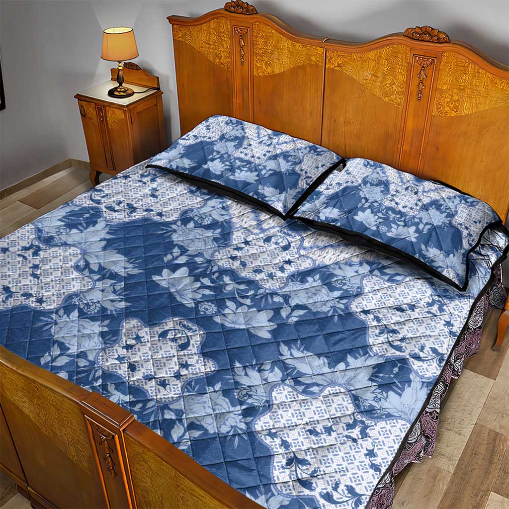 Indonesia Javanese Batik Quilt Bed Set Nelson Mandela Madiba Blue - Wonder Print Shop