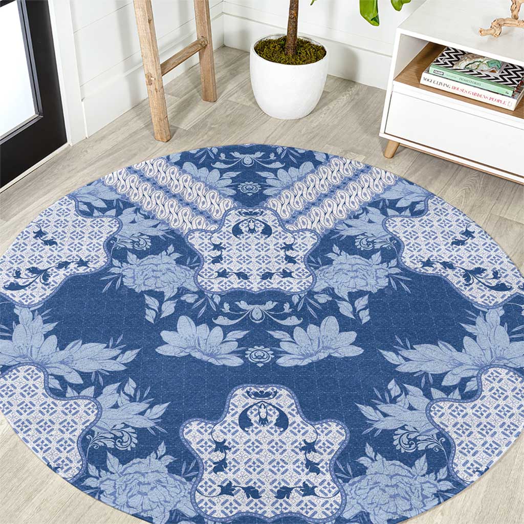 Indonesia Javanese Batik Round Carpet Nelson Mandela Madiba Blue - Wonder Print Shop