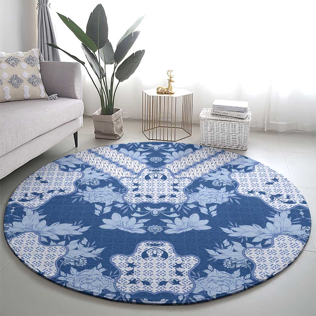 Indonesia Javanese Batik Round Carpet Nelson Mandela Madiba Blue - Wonder Print Shop
