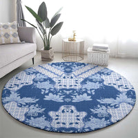 Indonesia Javanese Batik Round Carpet Nelson Mandela Madiba Blue - Wonder Print Shop