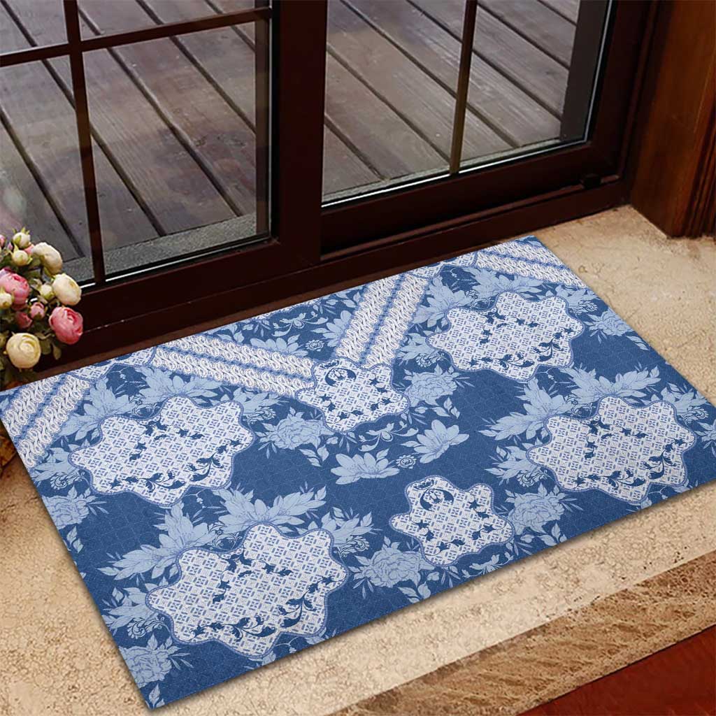 Indonesia Javanese Batik Rubber Doormat Nelson Mandela Madiba Blue - Wonder Print Shop