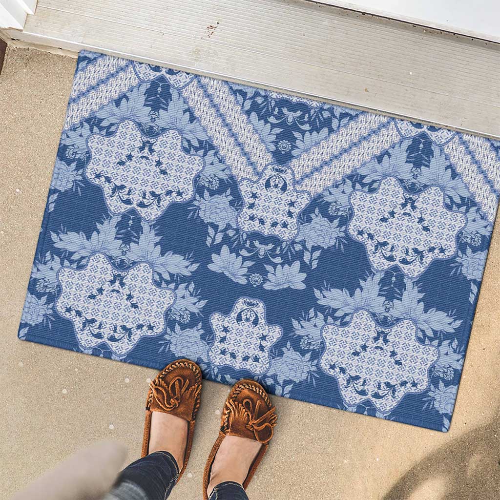 Indonesia Javanese Batik Rubber Doormat Nelson Mandela Madiba Blue - Wonder Print Shop