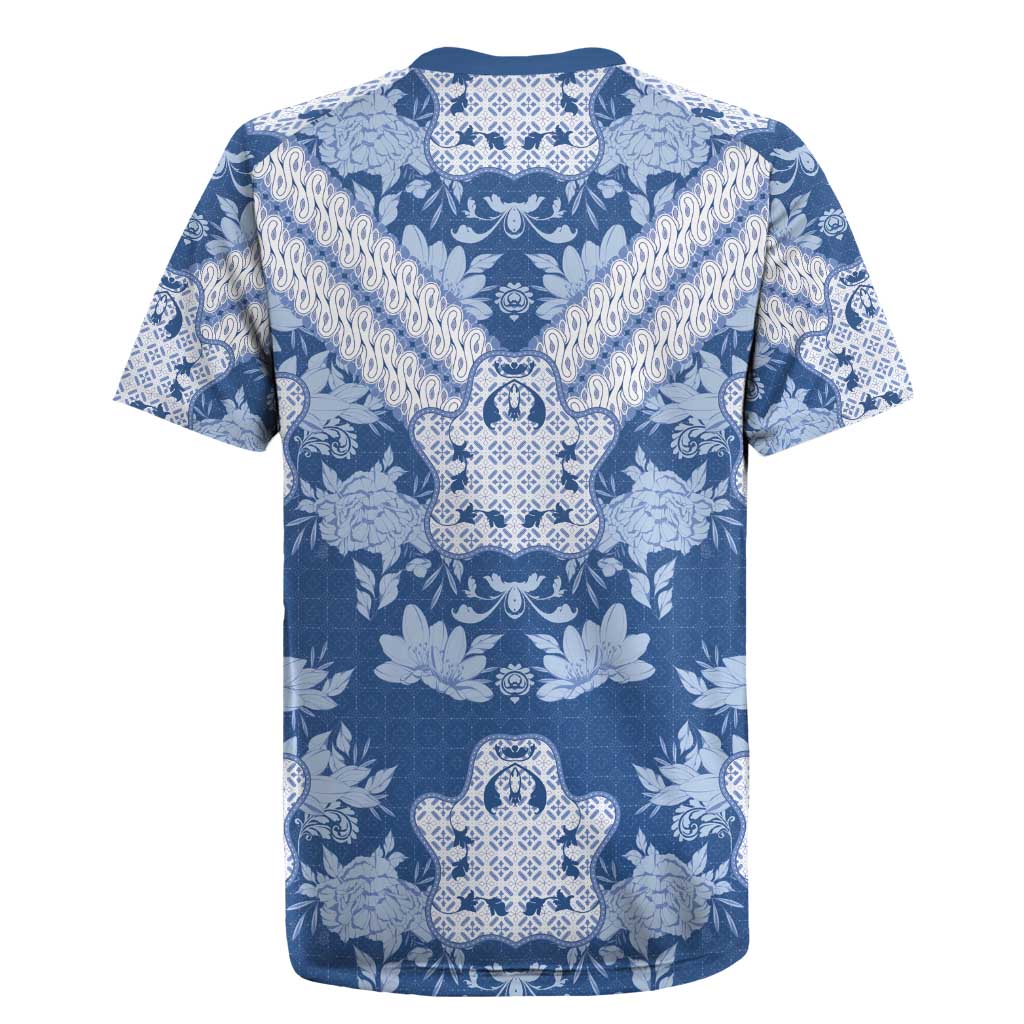 Indonesia Javanese Batik Rugby Jersey Nelson Mandela Madiba Blue - Wonder Print Shop