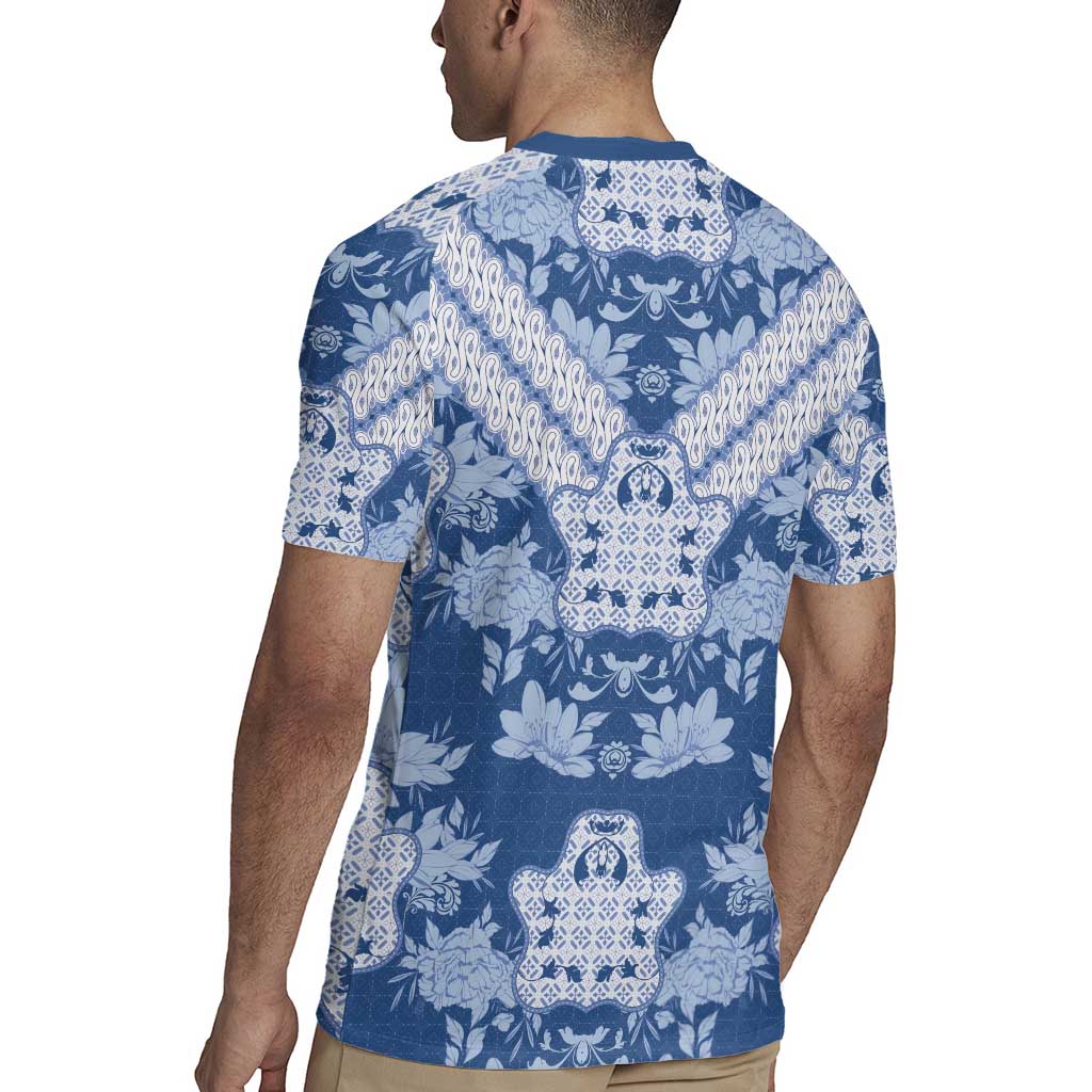 Indonesia Javanese Batik Rugby Jersey Nelson Mandela Madiba Blue - Wonder Print Shop